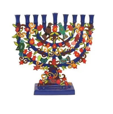 Yair Emanuel Large Blue Menorah Hanukkah Design With Birds In Lazer Cut Metal • $90