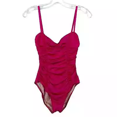 Allen B. Schwartz Hot Pink One Piece Ruched Bathing Suit Sz 6 • $12.74