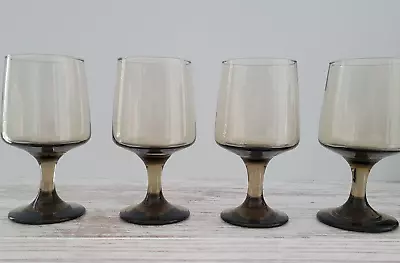 Vintage Libbey Glass Water Wine Goblets SET OF 4 TAWNY ACCENT BROWN 5.75  • $24.49