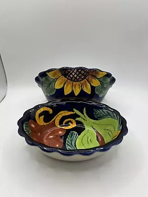 2 Talavera Mexican Pottery Oval Bowls  Sunflower Vegetables 5 1/2” • $24