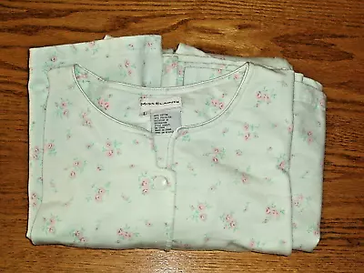 Miss Elaine Size L Short Sleeve Robe - Very Light Mint Green W/roses • $10