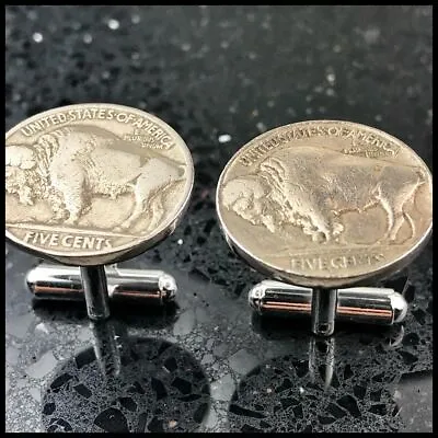 New Pair Cufflinks W/ Vintage Buffalo Nickels Authentic 5 Cent American Coins • $10.99