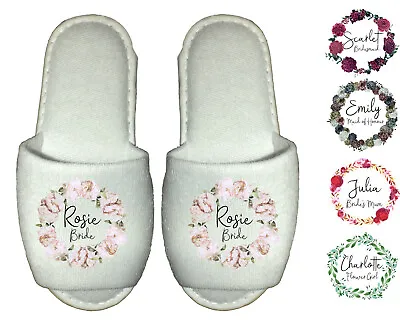 Bridal Spa Slippers - Personalised Wedding Bride Bridesmaid Succulents Flowers • £6.49