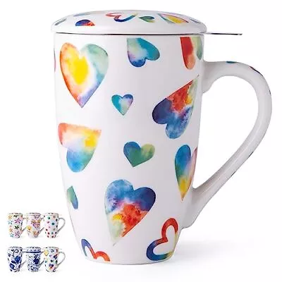 Tea Mug With Infuser And Lid 18 Ounce Large Ceramic Loose Leaf Tea Love1-N • $29.61