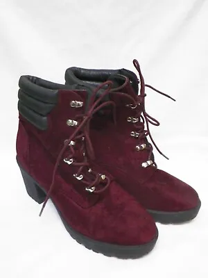 Liliana Suede Ankle High Boots Red Wine Women's Size 8 • $15.17