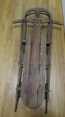 Vintage FLEETWING Spring-Top  Flash  Snow Sled Wood + Metal Connecticut • $88.49