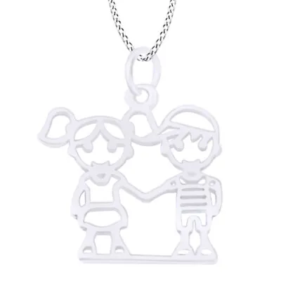 Son Daughter Two Kids Family Pendant Necklace 14K Gold Plated Sterling Silver • $33.91
