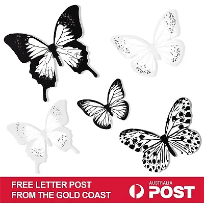 $7.25 • Buy 18 Black And White Butterflies 3D Stickers Wall Kids Nursery Decoration Cupcake