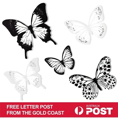 18 Black And White Butterflies 3D Stickers Wall Kids Nursery Decoration Cupcake • $7.25