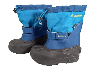 Columbia Twin Tundra Lined Snow Boots Youth Boys Size 13 Black Blue • $24.95