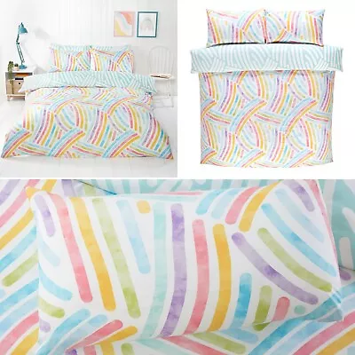 Rainbow Stripe Funky Multi Coloured 180 TC Soft Easycare Duvet Quilt Cover Set • £9.99