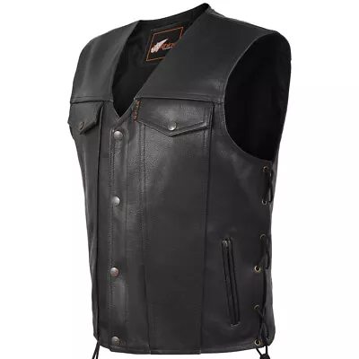 Outlaw Mens Denim Style Buffalo Leather Vest With Side Lace Size S- 8XL • $172.98