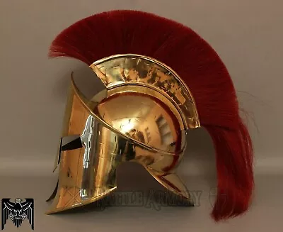 SPARTAN Helmet With Red Plume Medieval GOLDEN Armor War HALLOWEEN COSTUME GIFT • £63.99