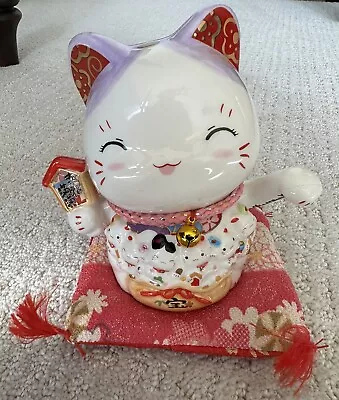 Lucky Fortune Cat Figurine Ceramic Craft Beckoning Maneki Neko 招き猫 H6”electric • $12.94