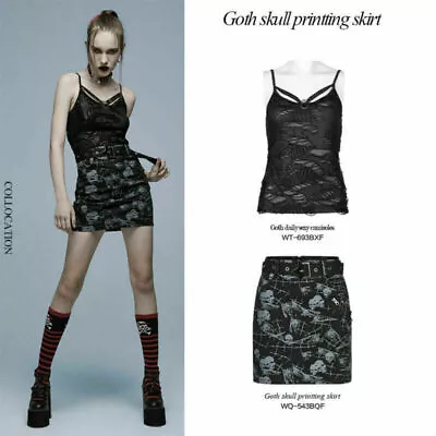 Punk Rave Women's Goth Skull Printting Skirt Punk Casual Slim-fitting Mini Skirt • $128.47