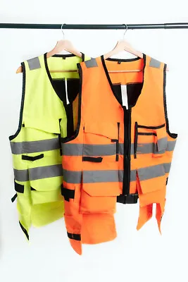 £34.90 • Buy Hi Vis Tool Vest Multi Pocket Safety Vest Jacket Yellow Orange 