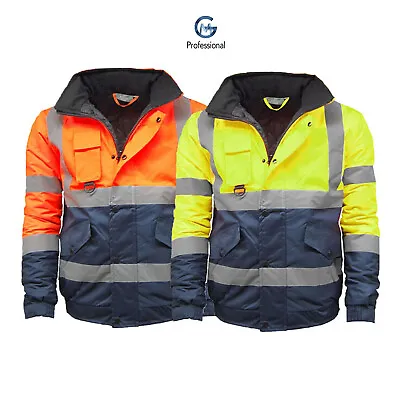 Hi Vis Viz High Visibility Bomber Jacket Waterproof Security Coat Safety Work • £23.59