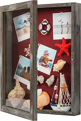 Shadow Box Display Case 12.59 X 16.53  Memory Box Rustic Wood Frame With Linen B • £40.97