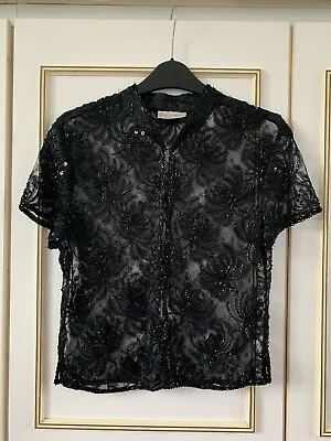 Charlotte Halton Vintage Black Lace Bolero  Beaded And Sequinned Size 12 • £19.99