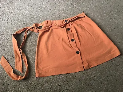 Zaful Burnt Orange Button Up Skirt SIZE S 15 Inch Elasticated Waist Belt Tie • $4.96