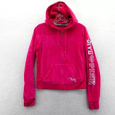 Victoria's Secret Hoodie Womens Small Cropped Pink Full Zip Bling Preppy Vintage • $24.99