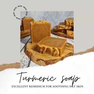 UK Handmade Vegan Natural Soap Cold Process Soap Bar Palm Free Tumeric Lemon • £4.32