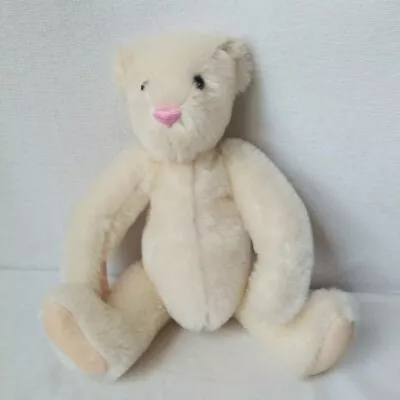 Vermont Teddy Bear Mohair Jointed White Blue Eyes 12  Hand Signed • $29.39