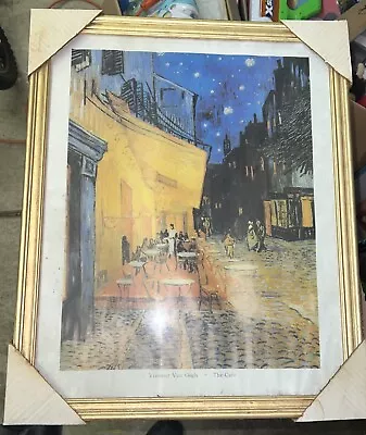 Van Gogh Cafe Terrace At Night Canvas Painting Wood Frame 21.5x17 Fine Art • $25