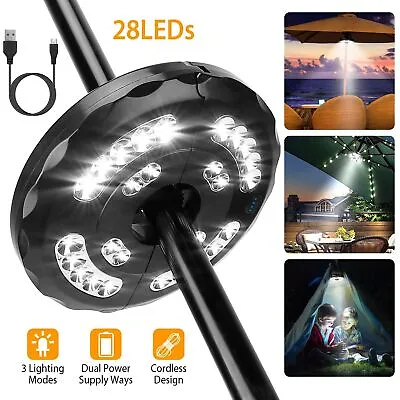 $27.90 • Buy 28 LED Patio Umbrella Light Garden Parasol USB Rechargeable Umbrella Pole Lamp