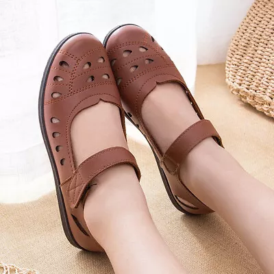 Ladies Summer Sandals Flat Casual Pumps Wide Fit BROWN Comfort Shoes UK Size • £13.99