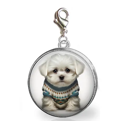 Maltese Puppy Dog Clip On Charm Bracelets Zipper Pull Purse Charm Handcrafted • $11.95