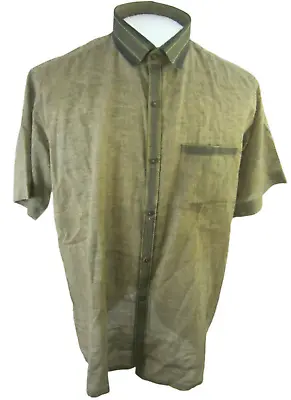 Pollen Homme Men Shirt Short Sleeve P2p 26  42cm Gold Metallic Collar Camp Brown • $16.14