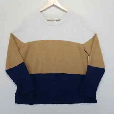 J Crew Sweater Womens XXL Wool Color Block Crewneck Extra Soft Yarn Acorn Navy • $23.20