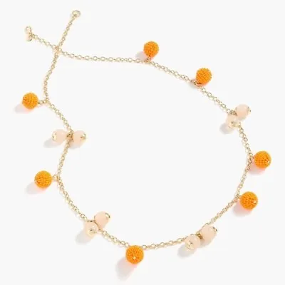 $14.99 • Buy New NWT J.CREW Beaded Pave Ball Necklace Seed Beads Blush Orange Gold Tone-30 