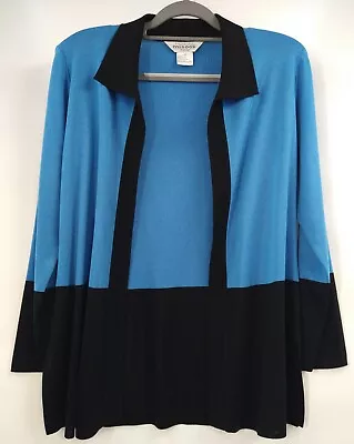 Misook Exclusively XS Petite Cardigan Sweater Blue Black Acrylic Open Front • $24.99