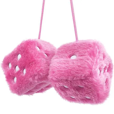 1 Pair Pink Vintage Square Mirror Hanging Couple Fuzzy Plush Dice Car Auto Decor • $8.36