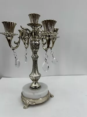 Vintage Metal Marble & Glass Prism Candelabra Hollywood Regency Style 5 Candle • $58.50