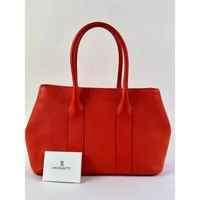 Morabito Garden Party Leather Tote Bag Orange Preowned Authentic From Japan • $298