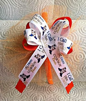  My Hero Wears Cowboy Boots I Call Him Daddy   Handmade Orange Headband 6xh6 Bow • $2.50