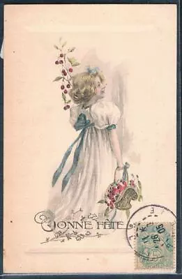 AQ006 VIENNE BRW 508 Bonne Fete Cute VICTORIAN GIRL CHERRIES 1905 • £8.66