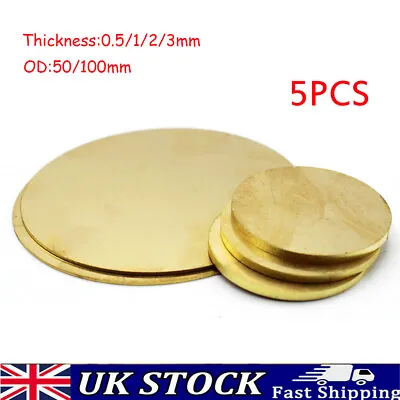 5X Round Brass Blank Discs 0.5/1/2/3mm Thick Stamping Metal Circle Sheet Making • £10.89