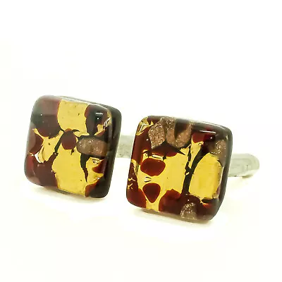 Murano Glass Cufflinks Red And Gold Millefiori Venice Square Wedding • £15.95