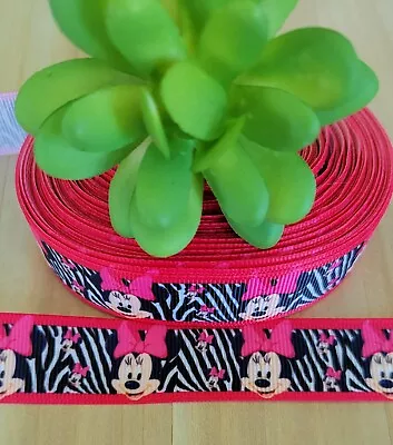 7/8  (1 YD) Minnie Mouse Grosgrain Ribbon Zebra Safari Jungle Hair Bow Disney • $1.09