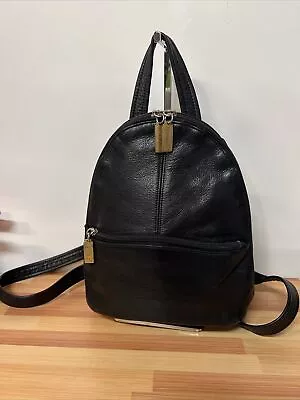 Tignanello Women Leather Mini Backpack Black Brass Buckle 10 In 10 In 4 In Deep • $20