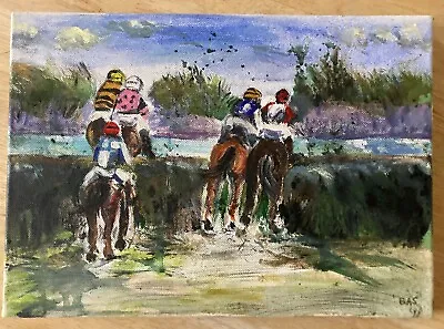 Vintage Original Expressionist Painting Of Race Horses (1991) Signed. • £15