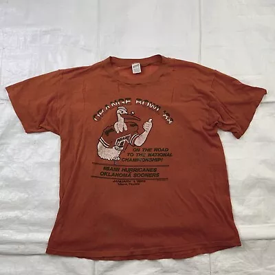Vintage 1988 MIAMI HURRICANES Sebastian Orange Bowl T-Shirt Distressed Size XL • $49.75