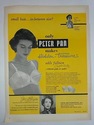 1950's Peter Pan Hidden Treasure Womens Underwear Bra Vtg Yellow Print Ad 1951 • $8.43