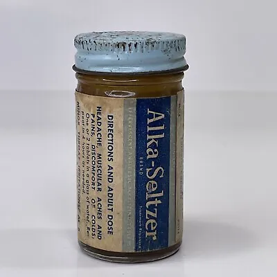 FULL Vintage 1950’s Alka-Seltzer For Edgy Nerves Cobalt Jar Metal Lid 1 1/2 Oz • $27.99