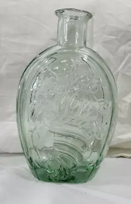 Vintage Light Green Glass Eagle Grape Double Sided Open Mouth Bottle 7 T X 3.5 W • $15