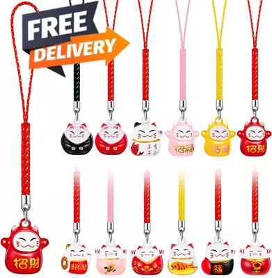 12 PiecesLucky Cat Beckoning Cat Keychains Pendant Japanese Maneki Neko Fortune✅ • $11.30